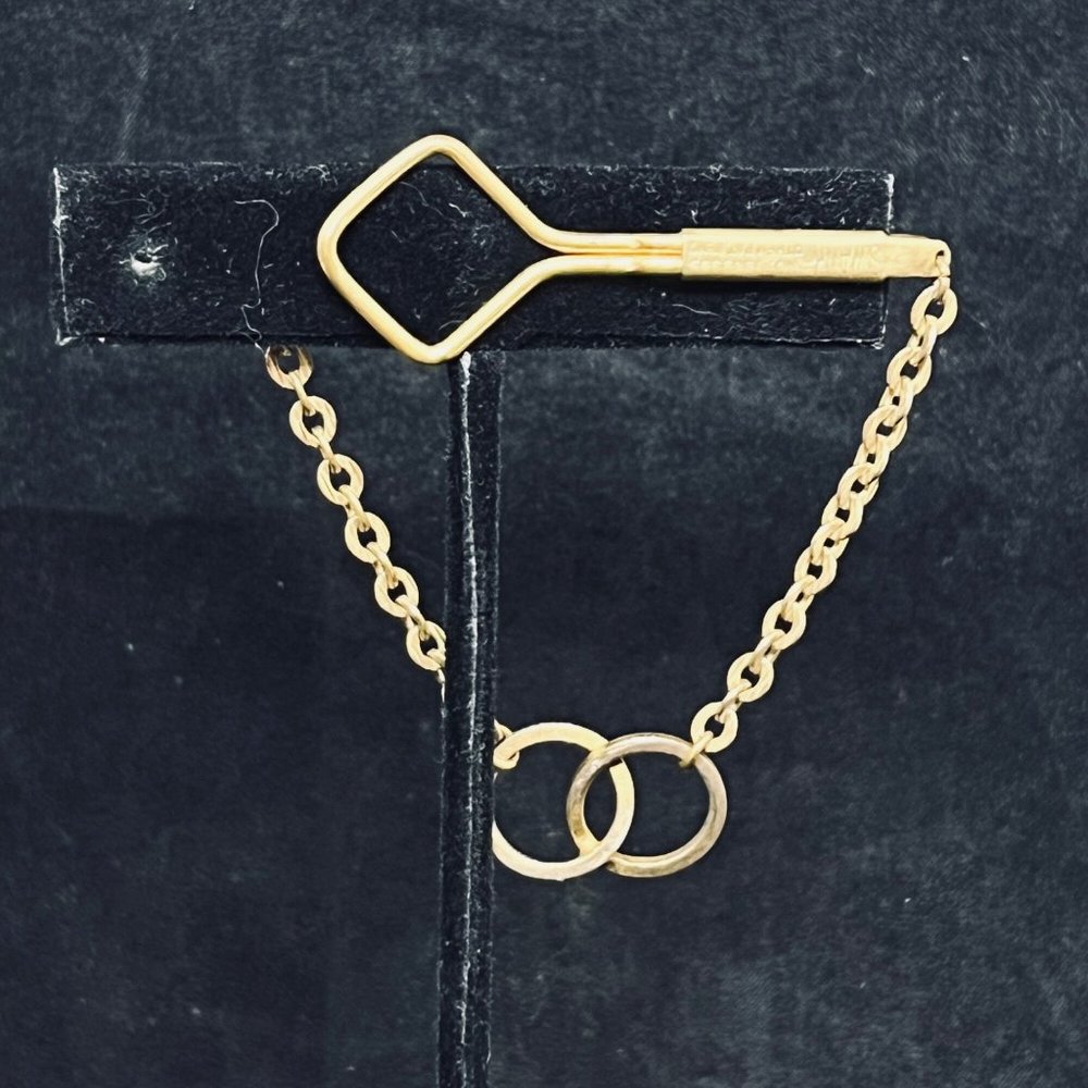 Swank Gold Tone Tie Bar With Chain (4670) - Picture 3 of 4